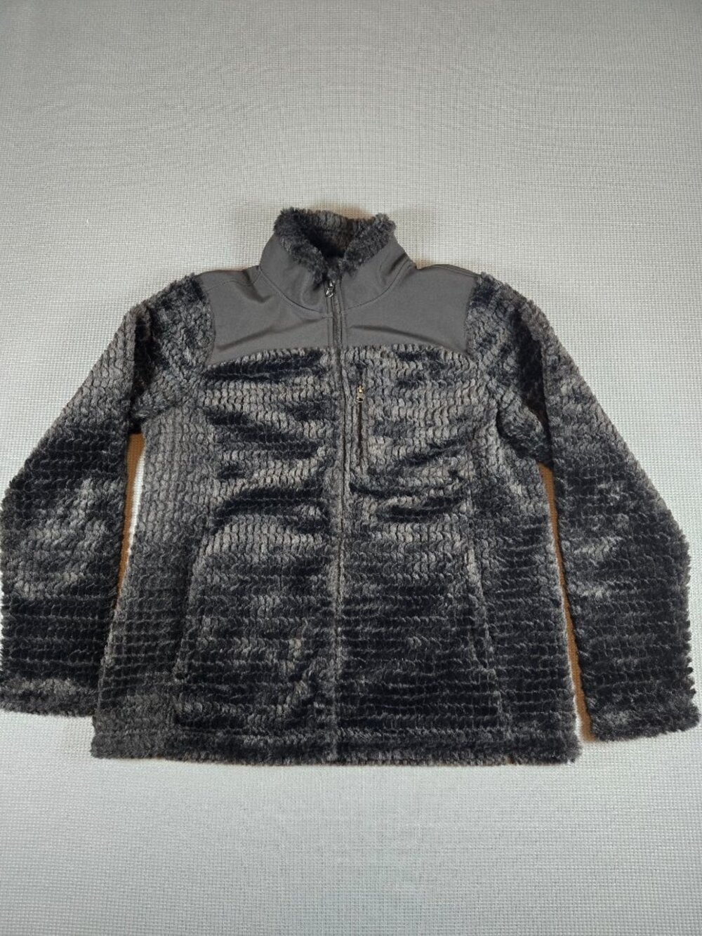 Made for Life Faux Fur Fleece Jacket Womens L Black Grey Textured